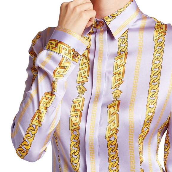 Versace Chain Print Silk-Blend Shirt - Picture 5 of 16